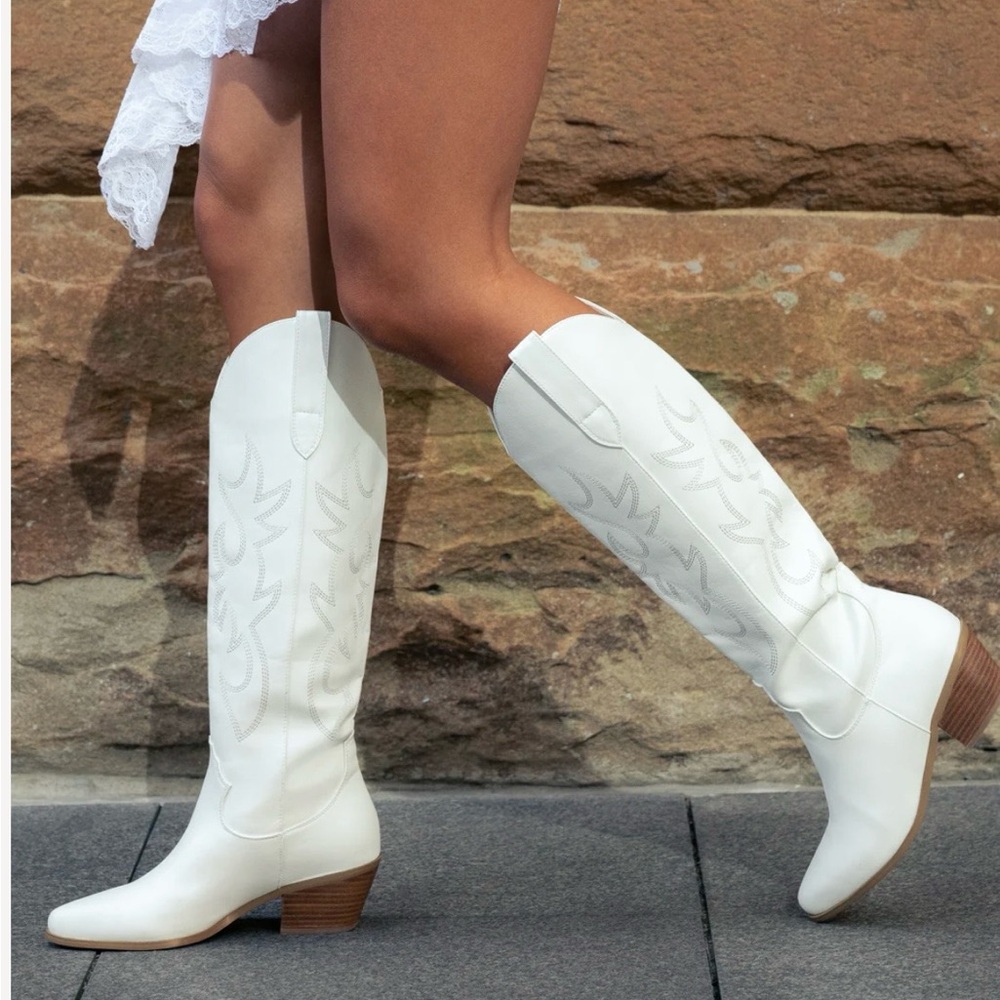 White Billini Western Knee-High Boots